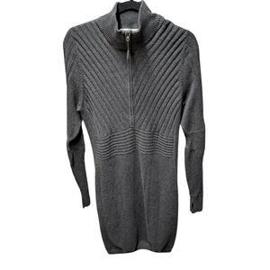 Athleta OC women's grey 1/2 zip mock neck ribbed sweater dress size XL